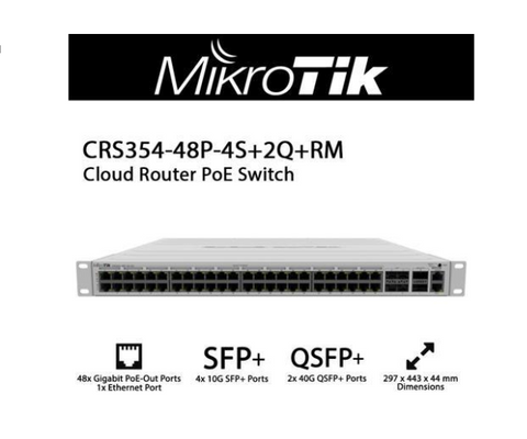 MikroTik - CRS354-48P-4S+2Q+RM - MikroTik 48-Port Cloud Router Switch 4x SFP+ 2x QSFP w/ PoE