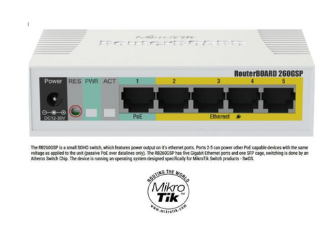 Mikrotik Routerboard 260GSP, RB260GSP 5 port Gigabit Smart Switch PoE SwOS SFP