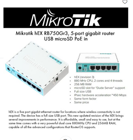 Mikrotik hEX RB750Gr3, 5-port gigabit router USB microSD PoE in